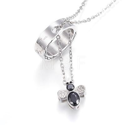 304 Stainless Steel Pendant Necklaces NJEW-H438-08B-1