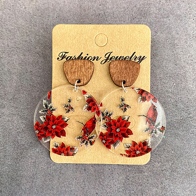 Transparent Acrylic Wood Dangle Stud Earrings FS-WG0124A-01-1
