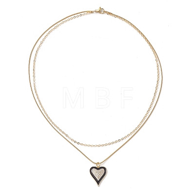 Double Layer Brass Micro Pave Clear Cubic Zirconia Heart Pendant Necklaces for Women NJEW-JN04979-1