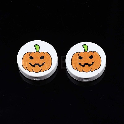 Halloween Printed Natural Wood Beads WOOD-T021-91-1