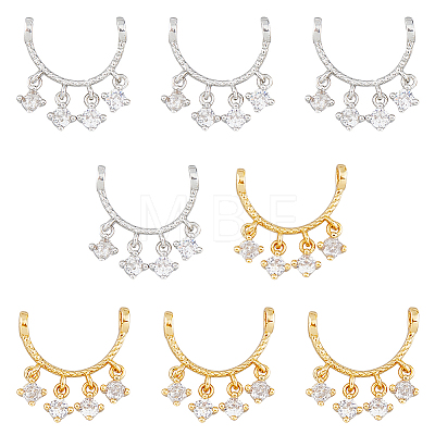 8Pcs 2 Colors Rack Plating Brass Pave Clear Cubic Zirconia Connector Charms KK-DC0003-48-1