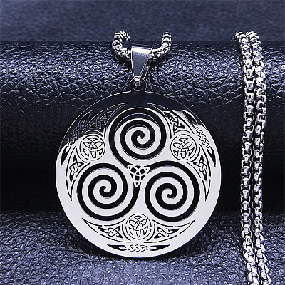 Stainless Steel Triskele Triskelion Pendant Necklace for Men OD7833-2-1