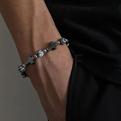 Synthetic Non-magnetic Hematite & Natural Gemstone Beads Stretch Bracelets for Women Men LS-TK7593-1