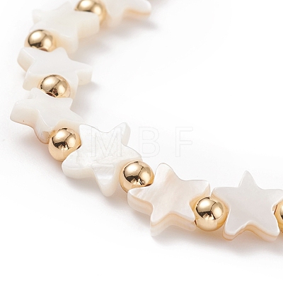 Natural Shell Star Beaded Stretch Bracelet with Brass for Women BJEW-JB08324-1