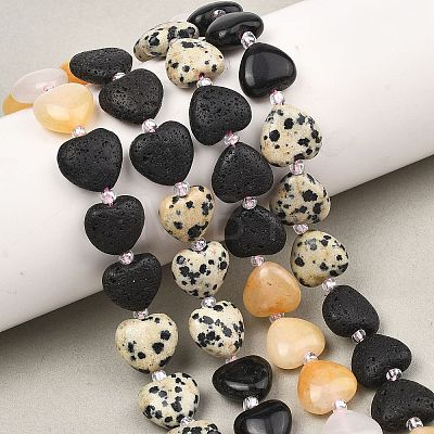 Gradient Color Natural Lava Rock & Pink Aventurine & Topaz Jade & Dalmatian Jasper & Black Obsidian Beads Strands G-B185-A01-1