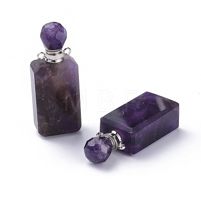 Faceted Natural Amethyst Openable Perfume Bottle Pendants G-P435-C-02P-1