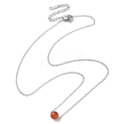 Natural Carnelian Round Bead Pendant Necklaces NJEW-JN04551-05-1