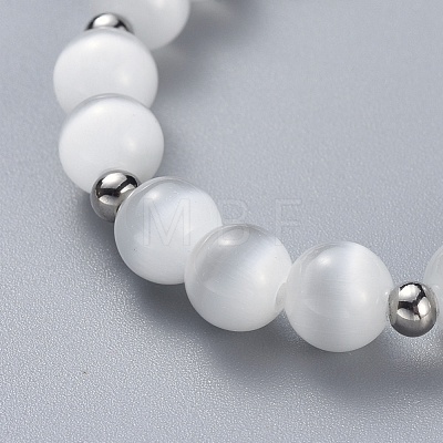Cat Eye Beads Stretch Bracelets BJEW-JB04401-01-1