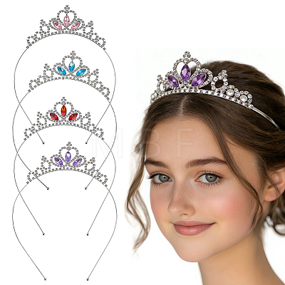 4Pcs 4 Colors Iron Rhinestone Hair Bands OHAR-HY0001-11-1