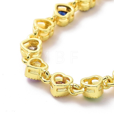 Enamel Evil Eye & Cubic Zirconia Heart Link Chain Bracelet BJEW-H555-01C-1
