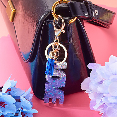 Alloy & Resin Tassel Keychainss AJEW-TADJ0001-20G-02-1