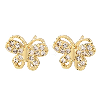 Brass Micro Pave Clear Cubic Zirconia Stud Earrings EJEW-F400-02C-G-1