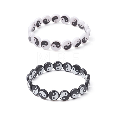 2Pcs 2 Color Acrylic Yin Yang Stretch Bracelets Set BJEW-JB09405-1