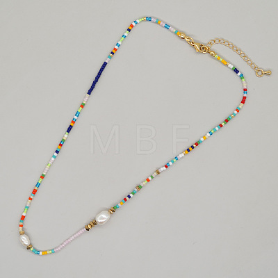 Bohemian Glass Seed Beads & Imitation Pearl Beaded Necklaces for Women JZ7390-2-1