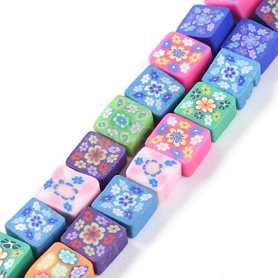Handmade Flower Printed Polymer Clay Beads Strands CLAY-M003-01-1