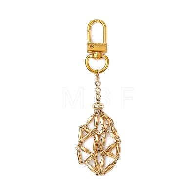 304 Stainless Steel Macrame Chain Pouch Empty Stone Holder Pendant Decoration HJEW-JM02076-1