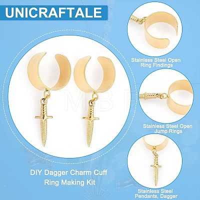 Unicraftale DIY Dagger Charm Cuff Ring Making Kit DIY-UN0003-66-1