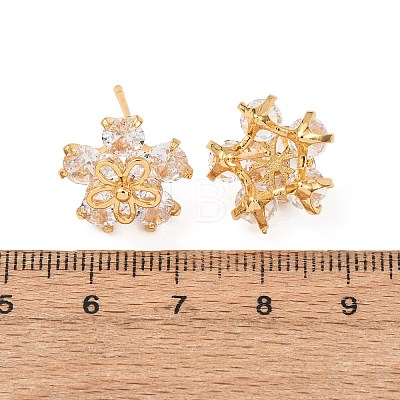 Brass Cubic Zirconia Stud Earrings for Women EJEW-F418-11G-1