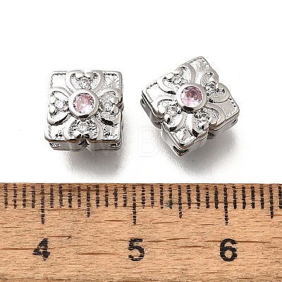 Brass Micro Pave Pearl Pink Cubic Zirconia Beads KK-M318-34P-1