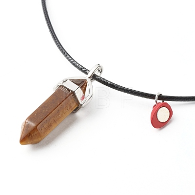 Natural Tiger Eye & Rose Quartz Double Terminated Pointed Pendants Necklaces Set for Couples Best Friends NJEW-JN03676-1