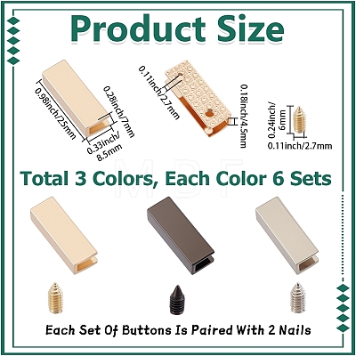 18 Bags 3 Colors Rectangle Alloy Bag Zipper Tail Ends FIND-CY0002-29B-1