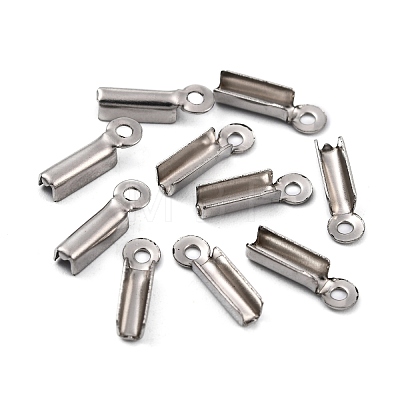 201 Stainless Steel Fold Over Crimp Cord Ends X-STAS-R055-07-1