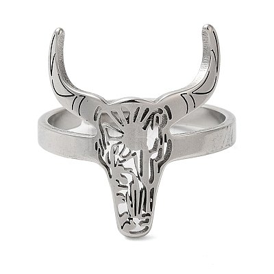 Non-Tarnish Cattle 304 Stainless Steel Adjustable Rings for Women RJEW-F163-02P-1