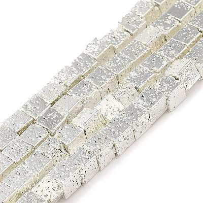 Electroplated Natural Lava Rock Beads Strands G-L606-E02-01F-1