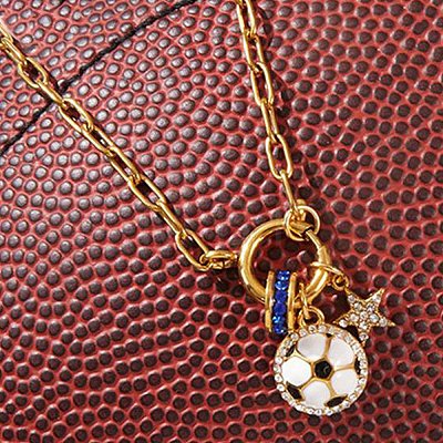Sports 304 Stainless Steel Crystal & Capri Blue Enamel Star Ball Pendant Necklaces for Women NJEW-A072-01B-G-1
