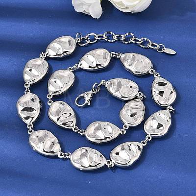 316L Surgical Stainless Steel Textured Flat Teardrop Link Chain Necklaces NJEW-D297-03P-1