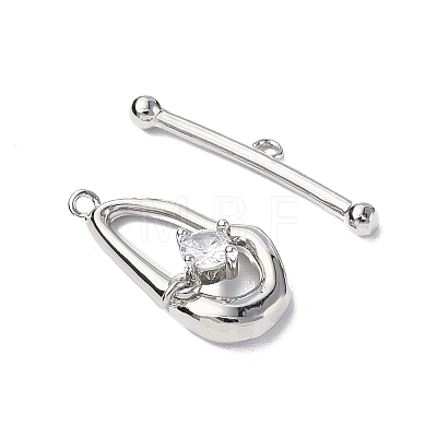 Brass Pave Clear Cubic Zirconia Toggle Clasps KK-P223-45P-1