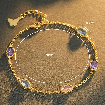 925 Sterling Silver Pave Oval Colorful Cubic Zirconia Link Bracelets for Couples Casual Fashion Jewelry RG9206-1-1