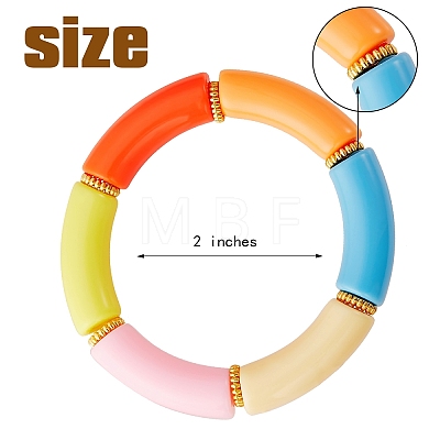 Chunky Curved Tube Beads Stretch Bracelets Set BJEW-SW00023-1