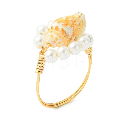 Natural Sea Shell Finger Rings RJEW-JR01058-1