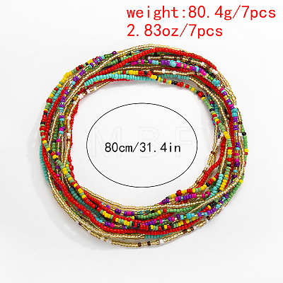 7Pcs 7 Colors Boho Glass Seed Beaded Waist Chains for Women WGEA542-01-1