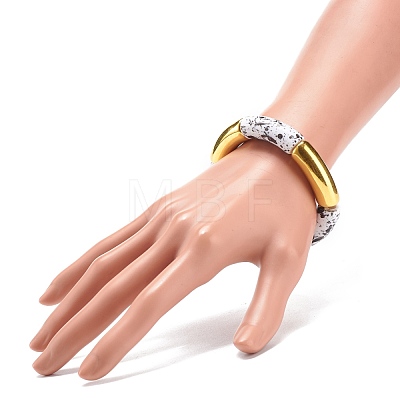 Two Tone Acrylic Curved Tube Beaded Stretch Bracelet for Women BJEW-JB08441-1