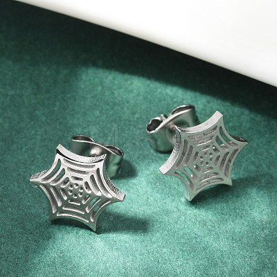 Non-Tarnish 304 Stainless Steel Spider Web Stud Earrings X-EJEW-G294-01P-1