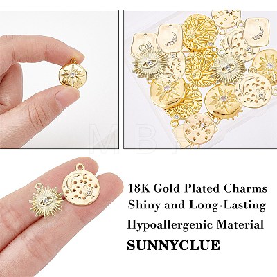 18Pcs 6 Style Brass Micro Pave Clear Cubic Zirconia Pendants & Alloy Rhinestone Pendants KK-SC0002-80-1