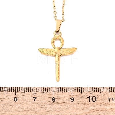 Ankh Cross with Wings 304 Stainless Steel Pendant Necklaces NJEW-H059-08G-1