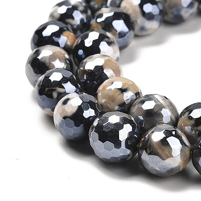 Electroplated Natural Fire Crackle Agate Round Beads Strands G-G0006-A02-08-1