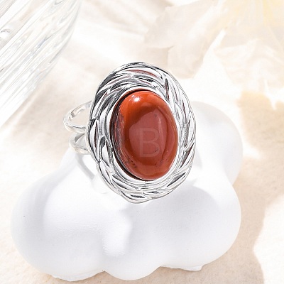 Oval Natural Red Jasper Finger Rings RJEW-M063-01P-12-1