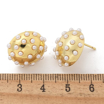 Half Round Brass & ABS Imitation Pearl Stud Earrings EJEW-M077-07G-1