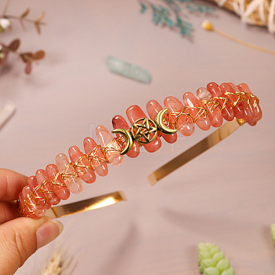 Natural Cherry Quartz Glass Hair Bands PW-WG8A7A1-18-1