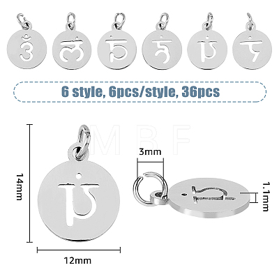 36Pcs 6 Style 304 Stainless Steel Charms STAS-DC0014-67-1