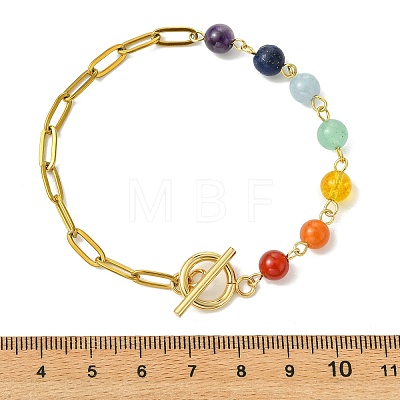 Round Natural Mixed Gemstone Beads Link Bracelets BJEW-JB13985-1