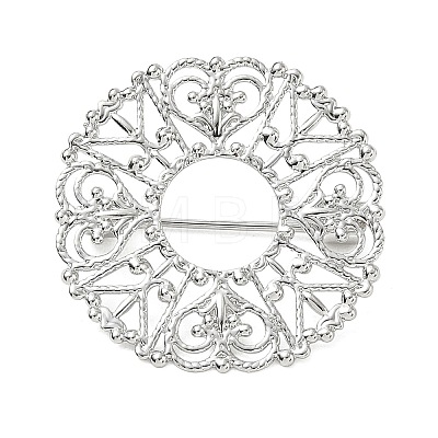 Flat Round with Flower Brass Lapel Pin Brooches for Clothes KK-CBA19A0-01P-1