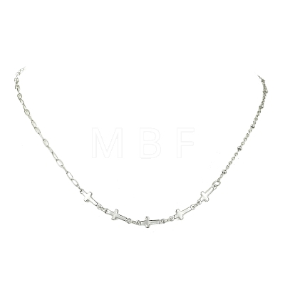 304 Stainless Steel Religion Cross Link Chain Necklaces for Women NJEW-JN06157-1