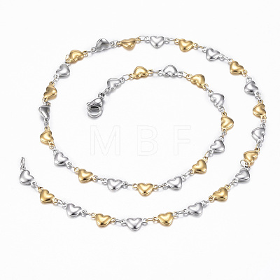 Two Tone 304 Stainless Steel Heart Link Chain Jewelry Sets X-SJEW-H103-12GP-1