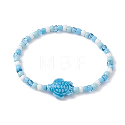Sea Turtle Porcelain Bead Stretch Bracelets BJEW-JB09997-1