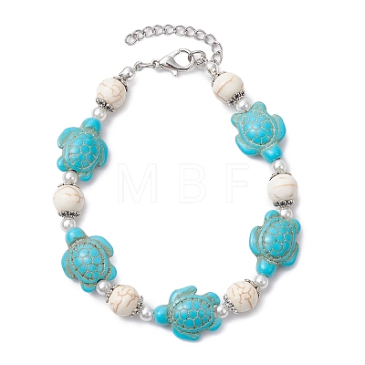 Synthetic Turquoise & Plastic Pearl Beads Link Bracelets for Women BJEW-JB11278-01-1